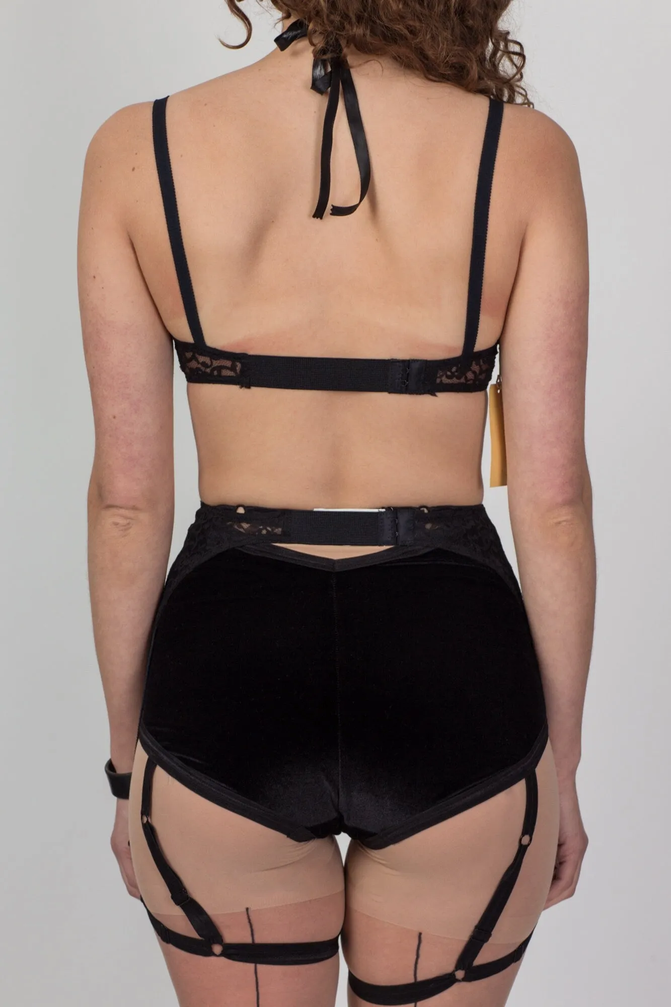 70s 80s Deadstock Black Lace Lingerie Set - Medium
