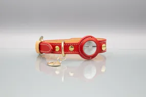 Air Tag Leather Collar Poppy Red from Florenze Italy