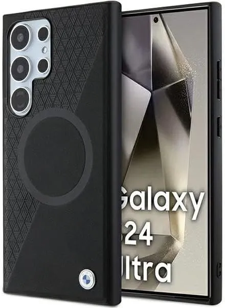 BMW Signature Leather Half Textured and Circle with MagSafe Hard Case for Samsung Galaxy S24 Ultra 6.8" Black - BMHMS24L23RTPK