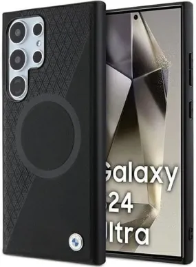 BMW Signature Leather Half Textured and Circle with MagSafe Hard Case for Samsung Galaxy S24 Ultra 6.8" Black - BMHMS24L23RTPK